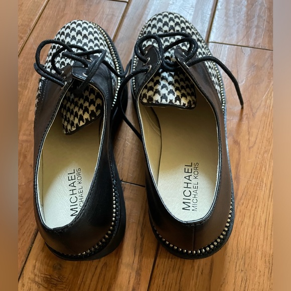 NWT  MICHAEL KORS GINGHAM PRINT LACED LOAFERS - CALF HAIR & LEATHER - SIZE 8 - Picture 4 of 6